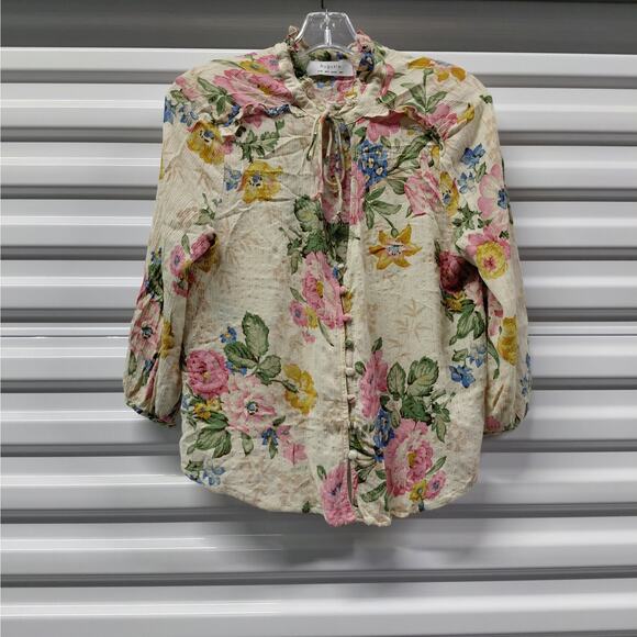 Auguste Womens 4 Floral Blouse Cream Pink Boho Chic Romantic Cottagecore Top - Picture 2 of 11